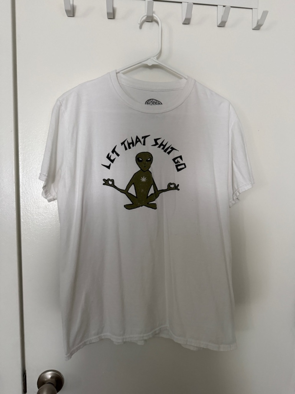White Graphic Short-Sleeve Tee - 'Let That Shit Go' Alien Design